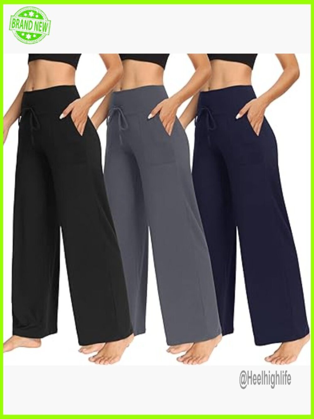 3 Pack Wide Leg Pants with Pockets, High Rise Yoga Sweatpants, Palazzo Lounge